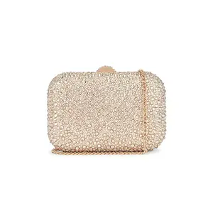 olga berg Casey Hot Fix Encrusted Clutch in Champagne