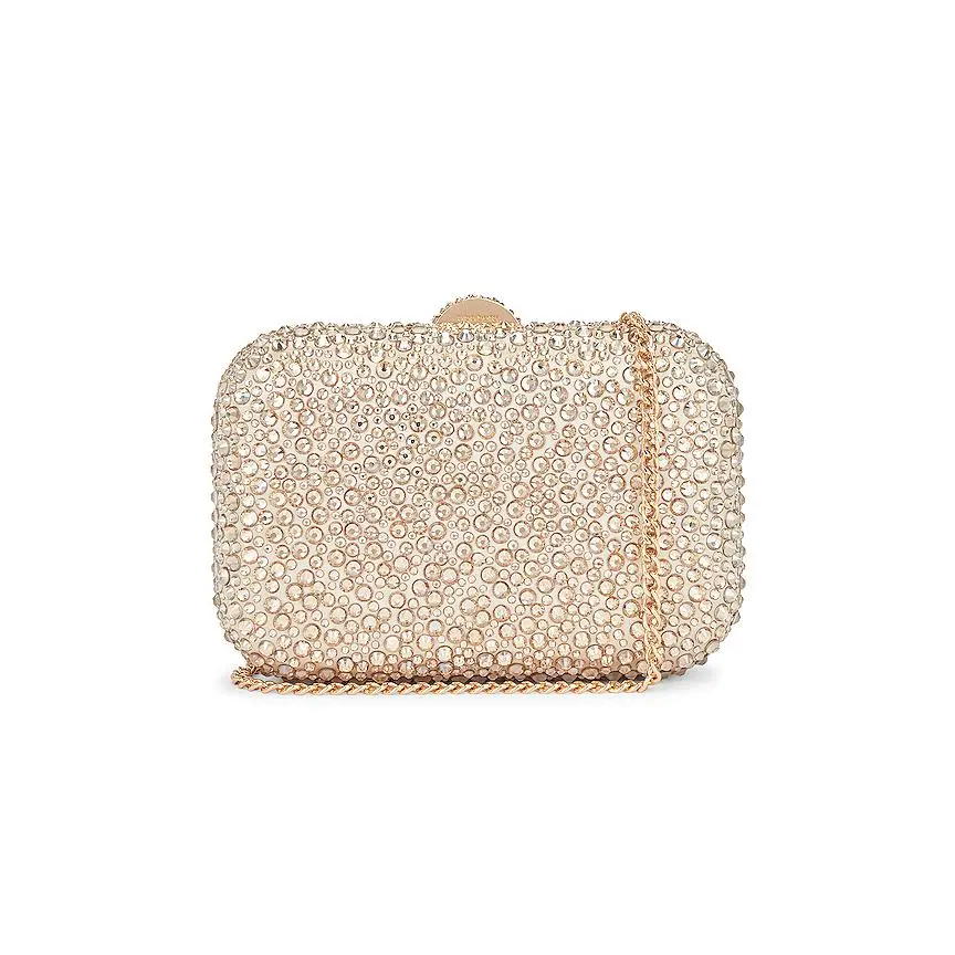 olga berg Casey Hot Fix Encrusted Clutch in Champagne olga berg Casey Hot Fix Encrusted Clutch in Champagne