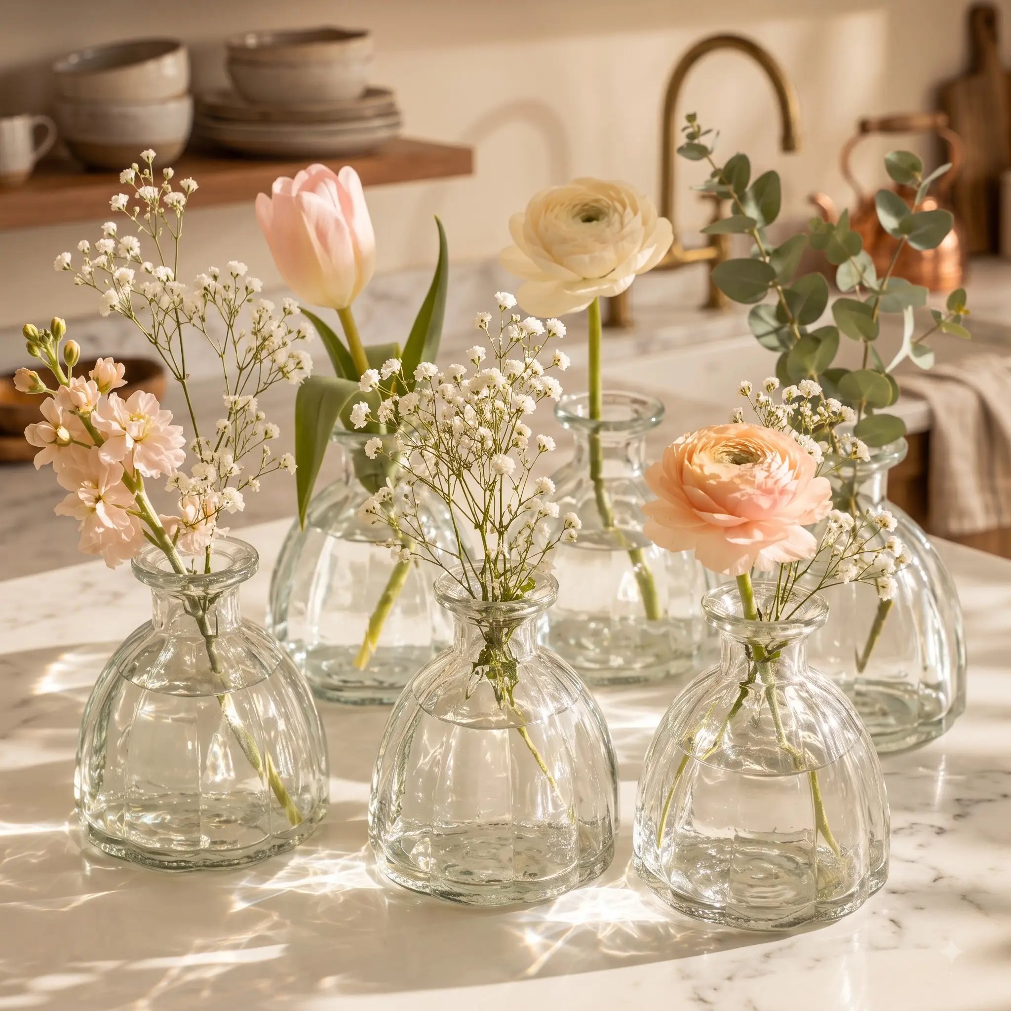 Set of 2 Vintage Style Hand Blown Glass Bud vase, Cottage-core Wedding Centerpiece