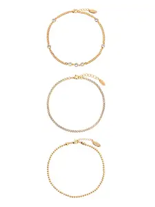 Ettika Simple Beauty Anklet Set 18k Gold Plated with Cubic Zirconia Set of 3 Adjustable Anklets Elegant Everyday Gold Anklet Set for Women Beaded Layered Jewelry