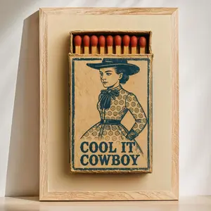 Cool It Cowboy Matchbox Art, Matchbook Wall Art, Cowgirl Illustration, Western Style Poster, Frameless Poster P