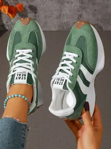 Women's Thick Sole Casual Shoes, Patchwork Laces, Breathable Anti-Slip Sports Shoes, Ideal for Outdoor Activities, Commute, and Leisure