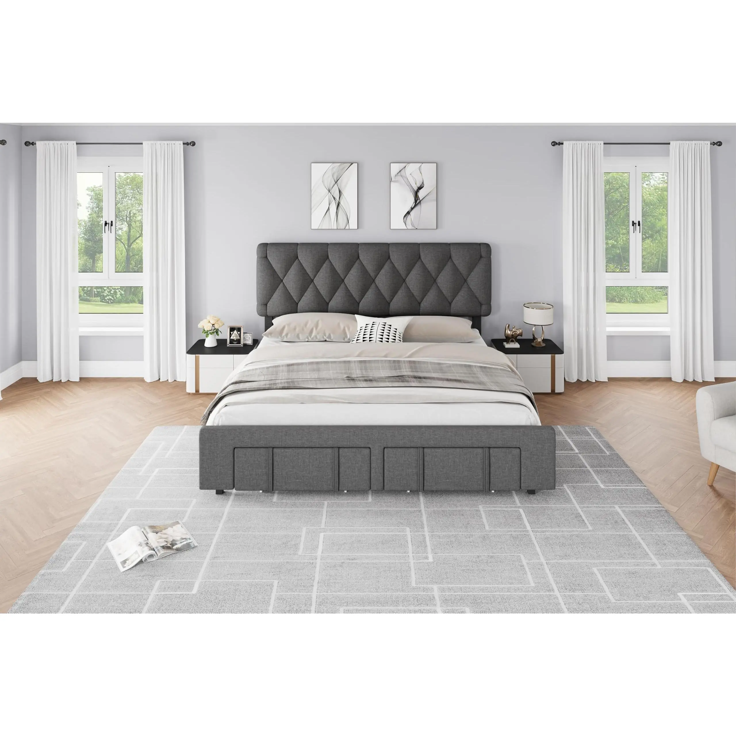 Garvee Upholstered Platform Bed Frames with Storage Drawers Button or Diamond Tufted Headboards Solid Wooden Slats Noise-Free No Box Spring Needed Full Queen King Sizes