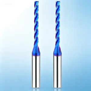 Upcut Spiral Router Bits 1/8 Cutting Diameter 1/4 Inch Shank, 2PCS 3-Flutes Extra Long Carbide End Mills, Coated for Wood PVC Engraving, Precision Cutting Tools for CNC Routing, Durable Router Bits for Engraving and Milling