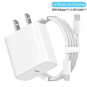 30W Fast Charging Adapter Kit USB C Wall Charger 3.3Ft/1M Type C Braided Data cable For iPhone 16 15 Pro Max Samsung Xiaomi ipad Super Fast ChargingAdapter & Cable Set Cellphone ElectronicAccessories