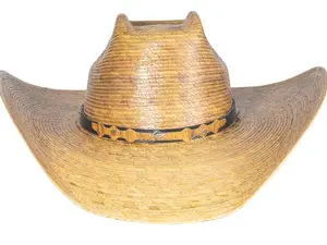 Handmade Palm Cowboy Hat: Wide Brim Dark Natural Straw Sombrero