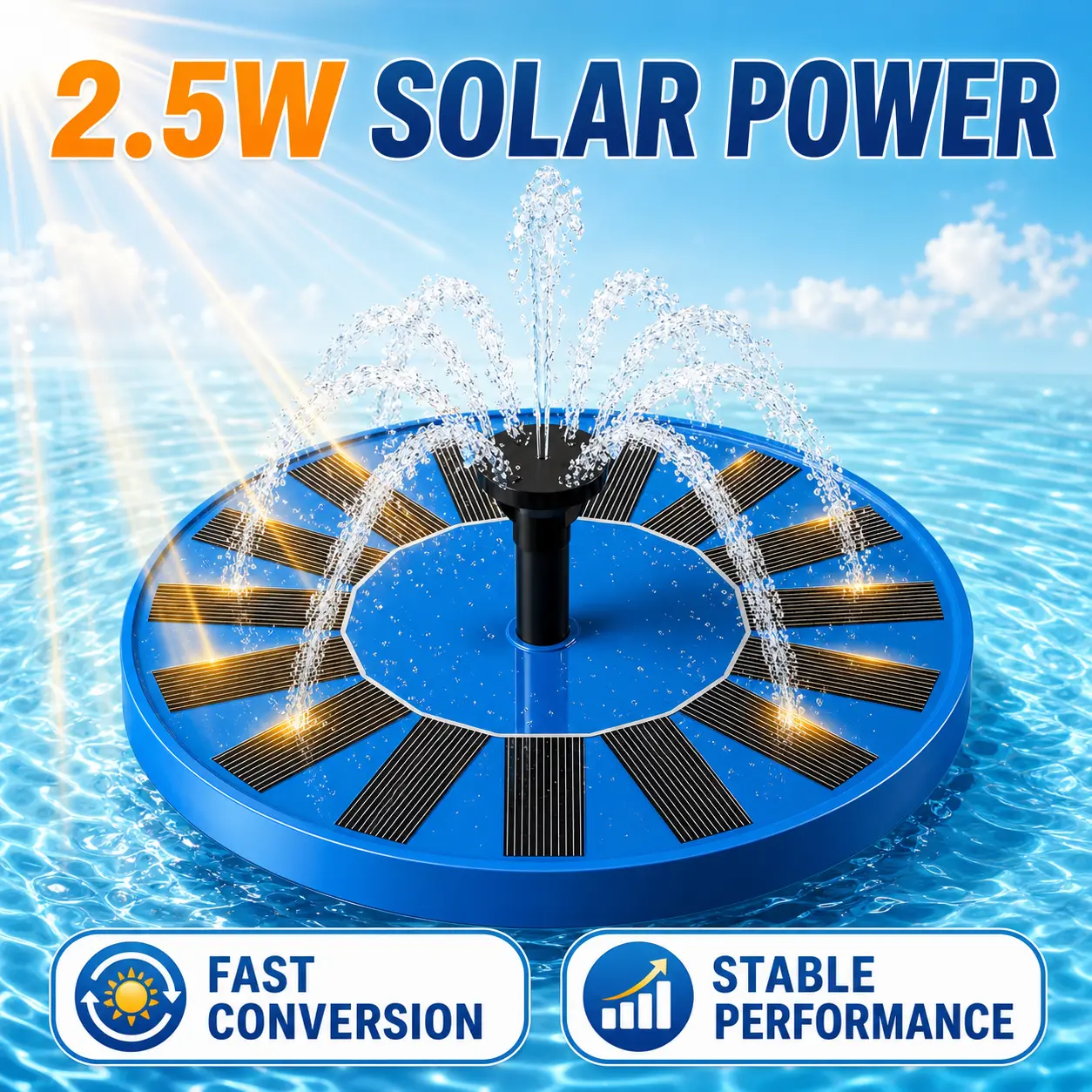 BUCATSTATE 2.5W Solar Fountain for Bird Bath, 6 Water Spray Patterns, Floating Solar Pond Pump for Garden Outdoor Decoration