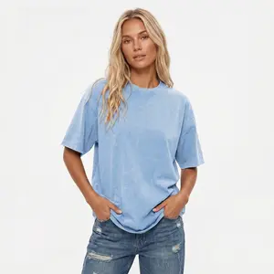 Holafish Womens Oversized New Colors Acid Washed T-Shirts Vintage 100% Cotton Heavyweight Loose Fit Tees Shirts Unisex Basic Tops for Men&Women