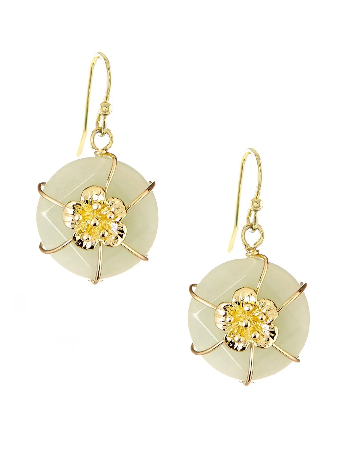 Flower Wrapped Amazonite Drop Earrings In Gold