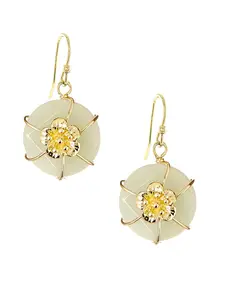Flower Wrapped Amazonite Drop Earrings In Gold