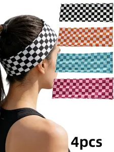 Women's Elegant Plaid Print Elastic Fabric Multifunctional Headbands, Suitable for Daily Wear, Fitness, Running, Yoga, Sweat Absorbing Hair Tie