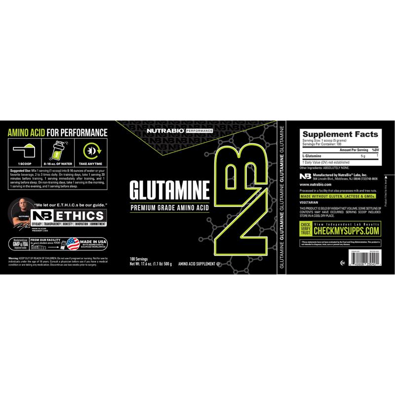 L-Glutamine 100 Serving / 500g - Pure Grade Amino Acid - Natural Supplement for Health and Fitness