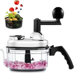 Geedel Hand Food Chopper, Vegetable Quick Chopper Manual Food Processor, Easy to Clean Food Dicer Mincer Mixer Blender, Rotary Onion Cutter for Garlic, Salad, Salsa, Nuts, Meat, Fruit, Ice, Etc GDL