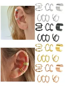 5pcs/SET Stainless Steel Ear Cuff Fake Helix Cartilage Clip On Wrap Earrings Fake Lip Ring Non-Piercing Adjustable Ear Cuff Men Women Earcuff