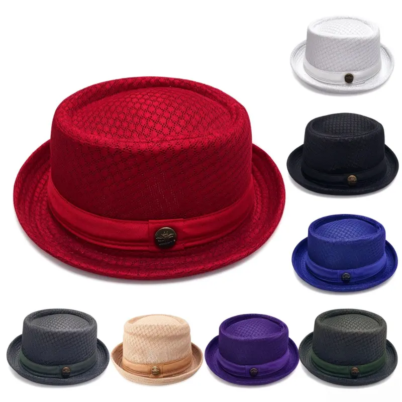 Unisex Breathable Mesh Fedora Sun Hat, Foldable Packable Panama Style Jazz Hat with Adjustable Strap for Women Men, Lightweight Outdoor Sports Fishing Hiking Camping Beach Party Travel Cap, Crush Proof Summer Bucket Sun Protection Hat