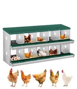 10-Compartment Chicken Nesting Box, 2-Tier Galvanized Steel Egg Laying Box with Large Vented Holes, Wall-Mountable Design, Easy Egg Collection & Cleaning for Chickens - Green