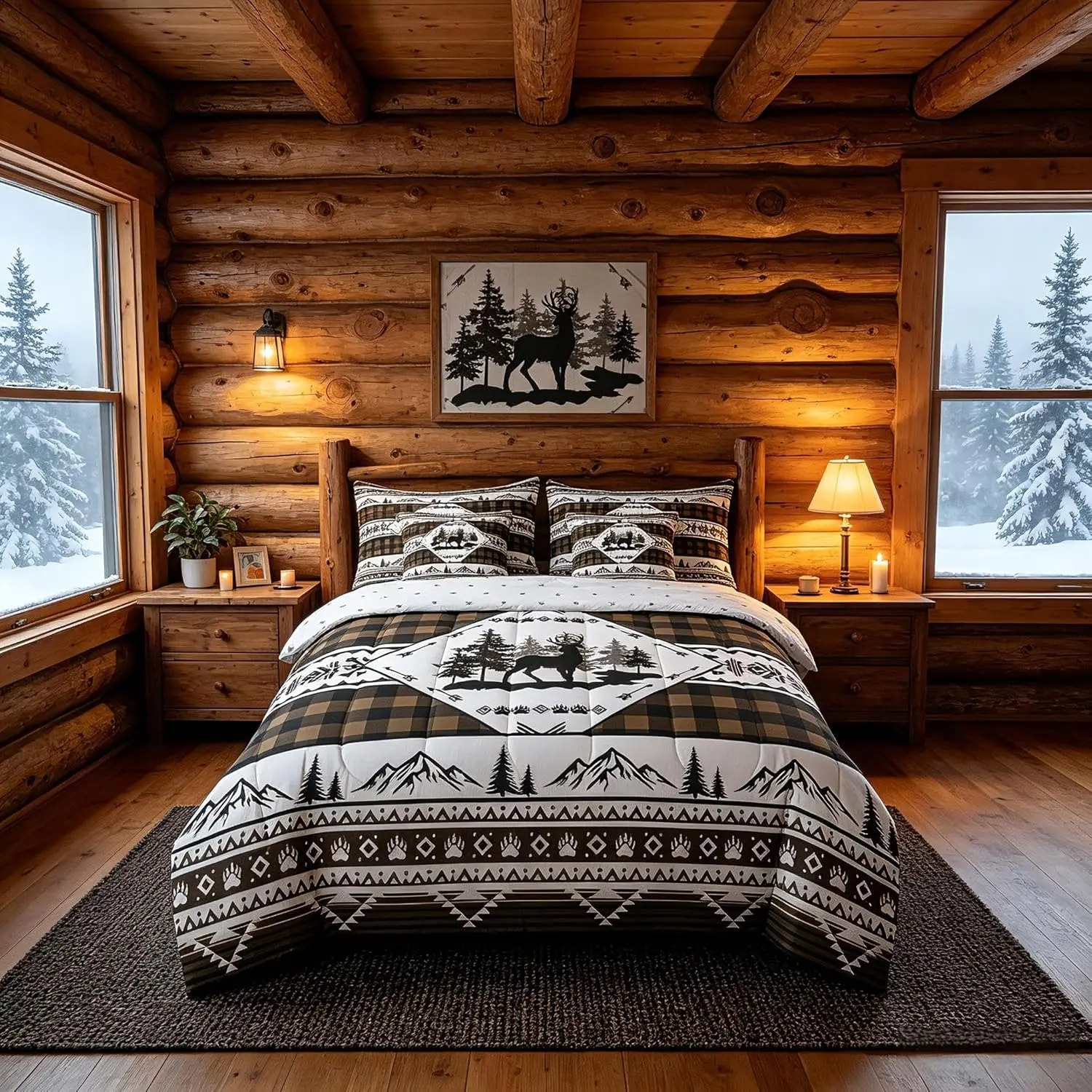 Deer Comforter Set with Sheets Deer Hunting 7 Pieces Bedding Set Rustic Cabin Lodge Country Bed in a Bag Farmhouse Western Room Decor Southwestern