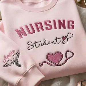 NURSING STUDENT Embroidered Crewneck, Bow Stethoscope, Nursing Sweatshirt, Embroidered Sweatshirt, Nursing School Gift Crewneck