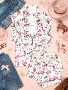 6-Piece Women’s Pajama Set Soft Short Sleeve Lounge Set Cute Lightweight Sleepwear Loungewear Womenswear Homewear Pjs Pyjamas Shortsleeve