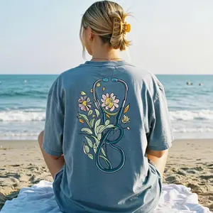 Comfort Colors Stethoscope Nurse Graphic Shirt, Floral Medical Student T-Shirt, Doctor & Healthcare Worker Tee, Nursing Graduation Gift for Women