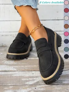 Women's Fashion Thick Sole Loafers, Strapless Round Toe Casual Shoes, All-Season Comfortable Rubber Sole Slip-On Flats
