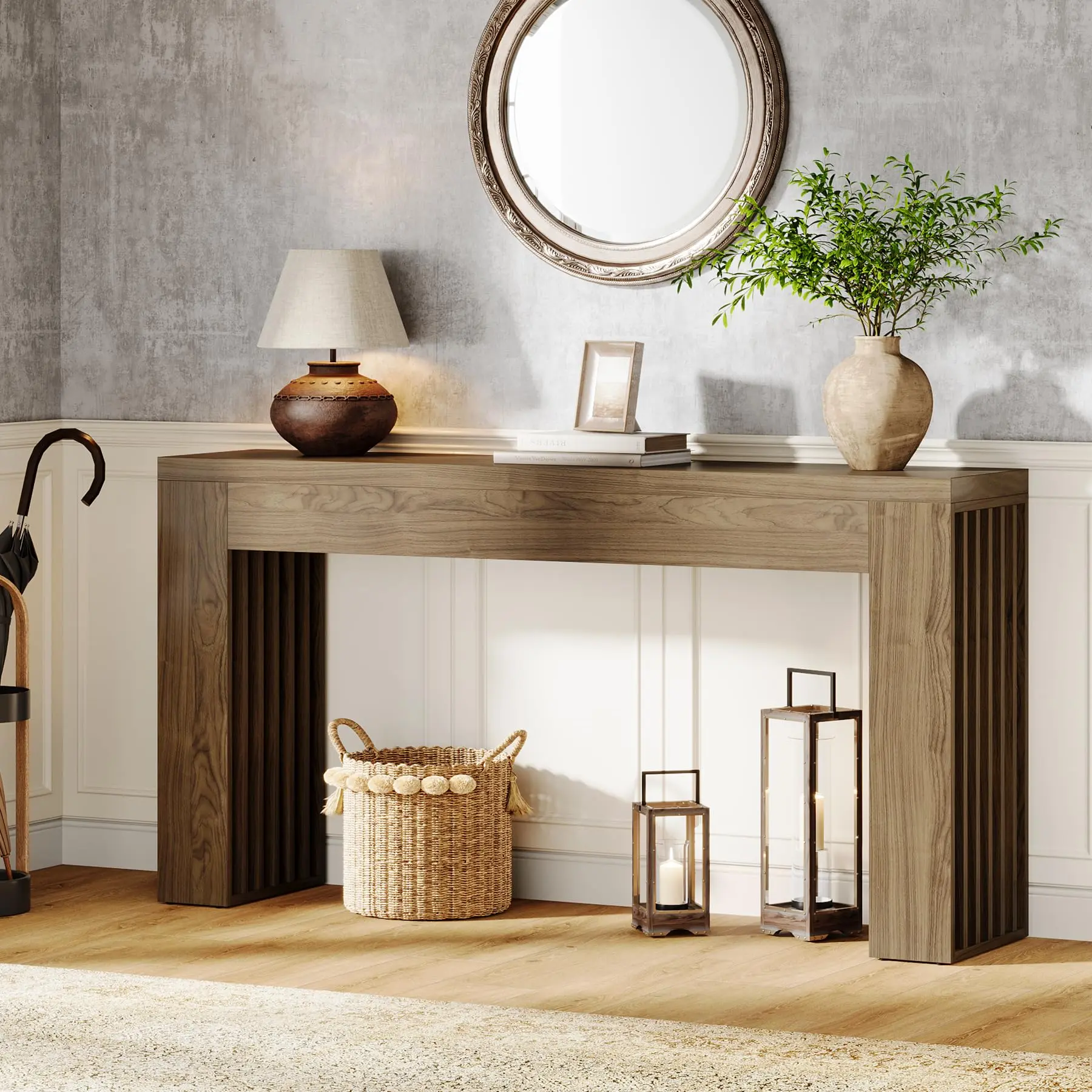 Tribesigns Wooden Console Table For Living Room - 59-Inch Farmhouse Entryway Table With Vertical Slat Legs, Rustic Brown Accent Tribesigns Wooden Console Table For Living Room - 59-Inch Farmhouse Entryway Table With Vertical Slat Legs, Rustic Brown Accent