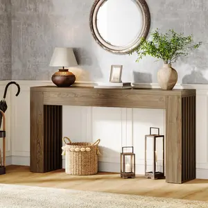 Tribesigns Wooden Console Table For Living Room - 59-Inch Farmhouse Entryway Table With Vertical Slat Legs, Rustic Brown Accent