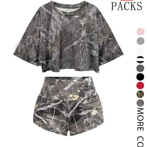 Women's Casual Loose-Fit Crop Top Set, Elastic Waistband, Summer Fashion, Stripes, Perfect for Gym & Daily Wear