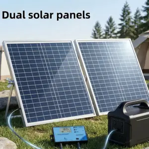 Portable Solar Panel with 50A/100A Controller, 1 Set 20W Solar Panel Charger, Outdoor Solar Panel Kit for Mobile Power, Camping, Hiking, Car, Boat, Phone, Monitoring