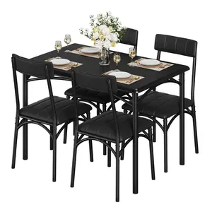 5-Piece Dining Table Set for 4， Kitchen Table Set with 4 Upholstered Chairs，Space-Saving and Modern Design，for Dining Room, Easy to Assemble