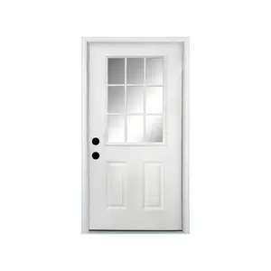36 x 80 Fiberglass Entry Door Slab, 9 Lite Low-E Glass - Primed Front Door for Home's Front Entrance, Right Hand Inswing, White Oak Wooden Grain Knock-Down Door Slab