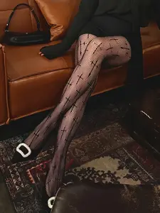 Sexy Fishnet Pantyhose with Cross Pattern, All Seasons Wear, Perfect for Parties and Night Out, Butterfly and Letter Design