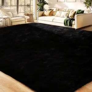 Soft Area Rug for Livingroom Bedroom, Machine Washable 4x6 Black Rugs Fluffy Shaggy Bedside Rug, Non Slip Indoor Carpet for Nursery Kids Room Home Decor Aesthetic