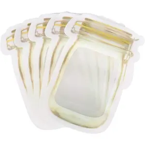 50 count Mason Jar   Storage Bag  Portable Stand Up Smell Proof Ziplock Bags Snack Saver Container Retail Package Bag Frosted Pouches Yellow 6x4.2in (15.7x10.5cm)