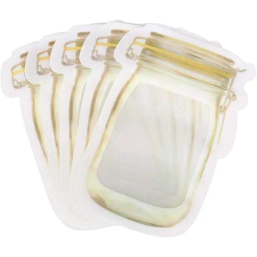 50 count Mason Jar   Storage Bag  Portable Stand Up Smell Proof Ziplock Bags Snack Saver Container Retail Package Bag Frosted Pouches Yellow 6x4.2in (15.7x10.5cm)