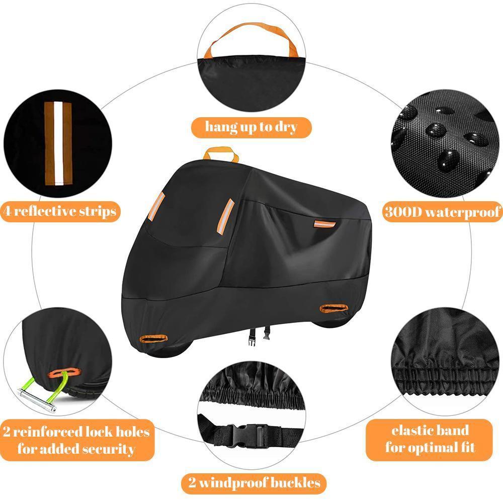 210D Heavy Duty Motorcycle Cover, All Season Durable Waterproof Outdoor Protection Scooter Cover with Keyhole Storage Bag, Rain, Sun, UV Protection