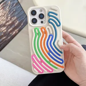 DIY Arcus Fingerprint Maze Silicone Case, Educational 3D Silicone Phone Cover with 5 Colorful Hemp Strings, Fits for iPhone 13 14 15 16 PRO max