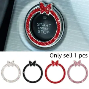 Car One-Button Start Butterfly Crystal Decorative Ring, Ignition Switch Button Protector Film, Universal Fit Girly Car Accessories