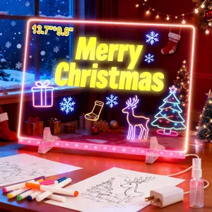 LED Note Board with Colors, 13.7"X9.8" 4 Modes &7 Colors Acrylic Dry Erase Boards with Light,7 Markers, Include Adapter, Hanging Chain, Led Drawing Board for Kids with Stand,Children's gift, Christmas gift