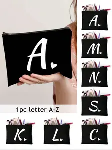 One small black patchwork women's makeup bag printed with the letters A-Z, reusable makeup bag, large-capacity travel makeup bag, suitable for both men and women, travel essentials, Makeup Organizer Pouch, Cosmetic bag