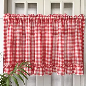 1 Piece, American Country Retro Red and White Plaid Light Filtering Half Curtain Short Valance, Rod Pocket Design, Suitable for Door Curtain, Cabinet Curtain, Kitchen, Dining Room, Bathroom, Bedroom Bay Window, Small Window and Coffee Corner