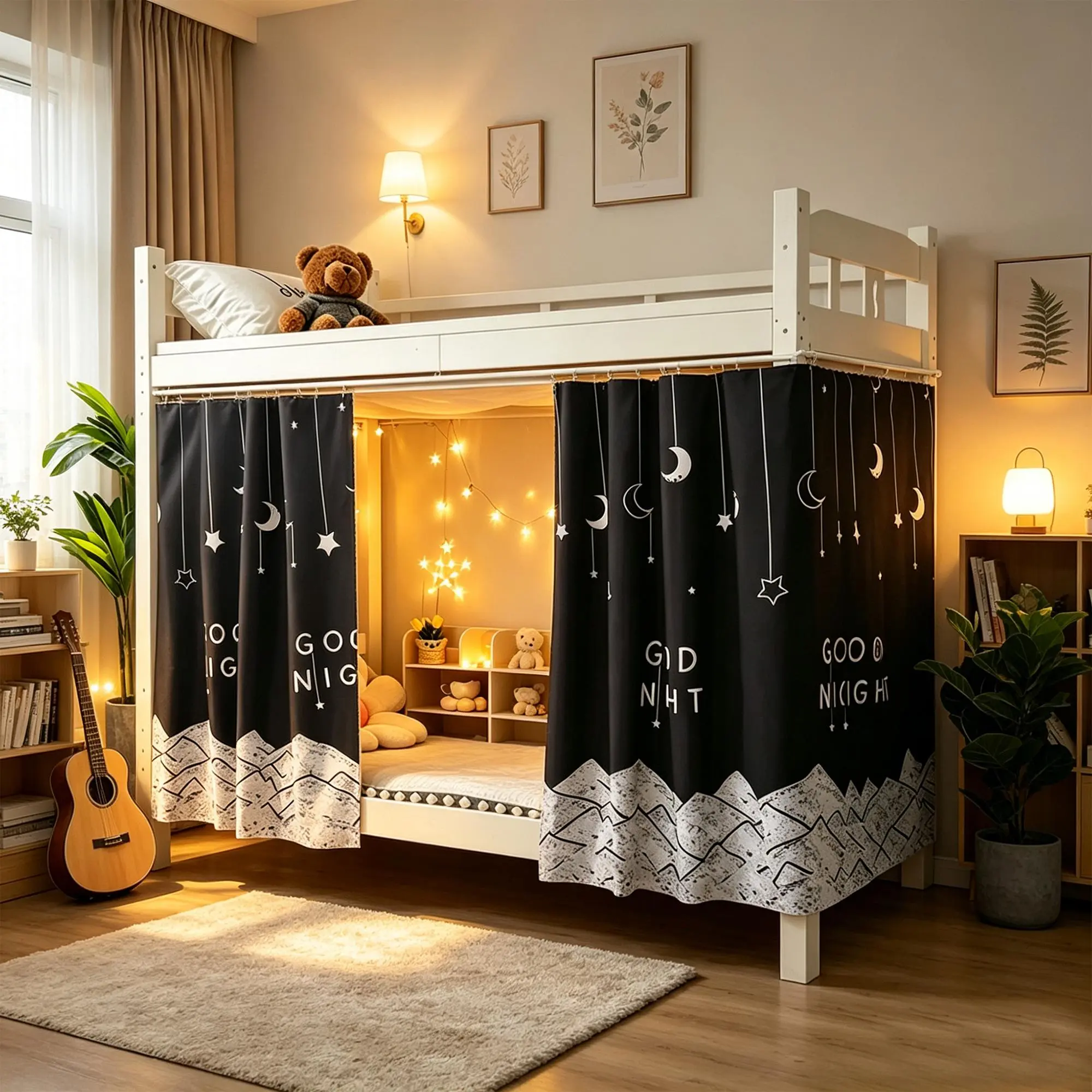 Dorm Bottom Bunk Bed Curtains Privacy Curtains 350g Dustproof Breathable Single Bed Blackout Curtains Panels Privacy Underbed Loft Bed Canopy Tent Curtain Shading Drapes for Dorm College