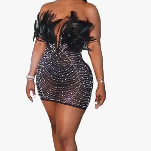 feather v neck cut dress