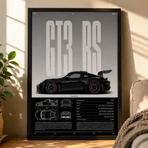 GT3 RS Specification Poster Canvas Wall Art, High-Performance Sports Car Blueprint Print, Modern Car Wall Decor for Living Room Bedroom Office