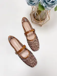 Leopard Print Square Toe Ballet Flats, Retro Fashion Style, Comfortable Classic Design, Perfect for Casual & Parties