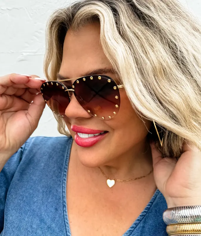Studded Aviator Sunglasses