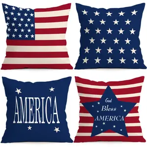 4pcs American Independence Day Patriotic Cushion Covers, Single-Sided Print, Home Decoration for Living Room Bedroom, All Seasons