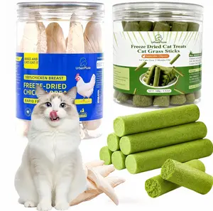 3.5OZ Cat Grass Sticks And 2.8OZ Freeze-dried Chicken Breast ,Natural Dental Chews for Teeth Cleaning & Hairball Relief Teething Sticks for Indoor Cats Grain-Free