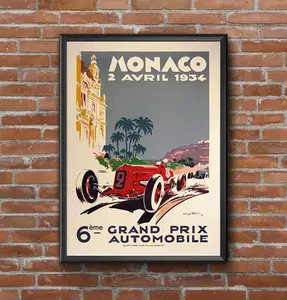 Monaco 1934 Grand Prix Vintage Poster, Race Car Wall Art Print, Race Fan Gift, Executive Office decor , Large Monaco Motor Racing Wall Decor
