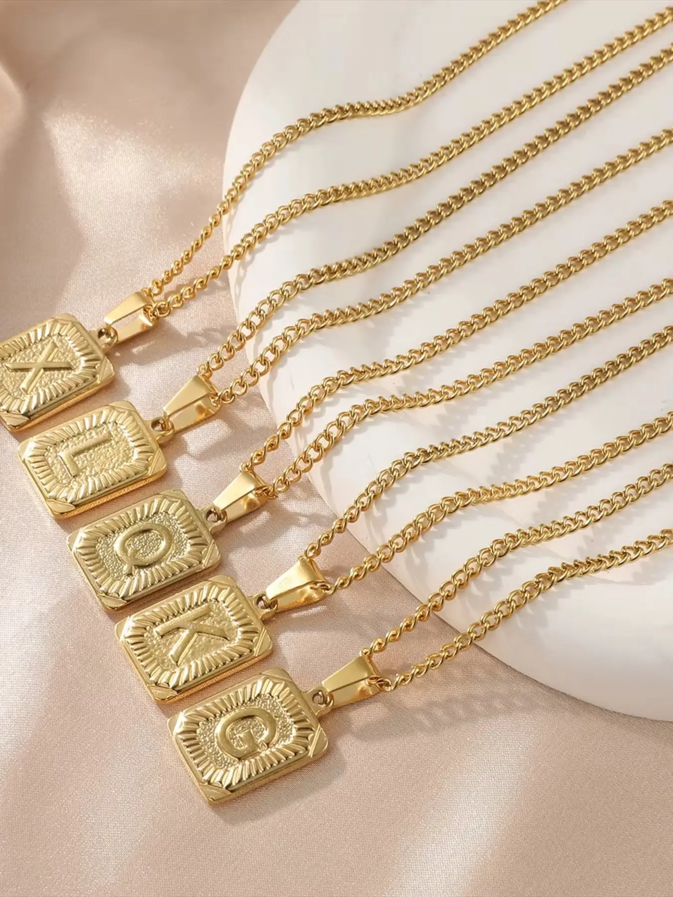 Matte Gold Stainless Steel Initial Pendant Necklaces – Custom A-Z Letter Square Design, Unique Personalized Chain Jewelry, Personalized Initials, Fashionable Accessory